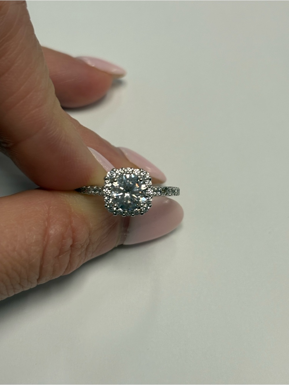White CZ Halo Engagement Ring in White Sterling Silver Size 9